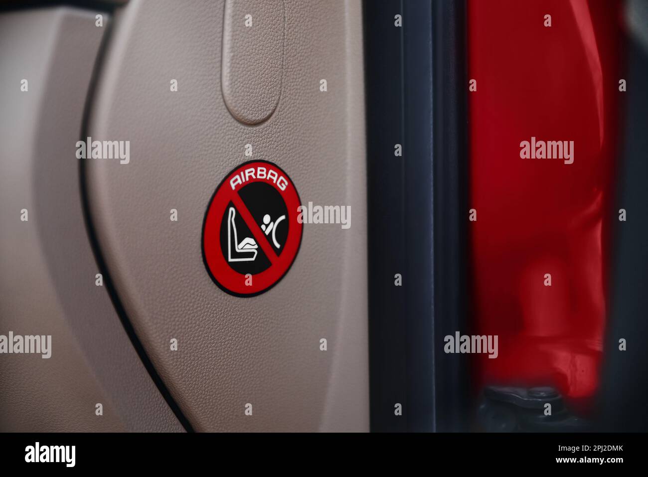 AIRBAG warning label in automobile, closeup view Stock Photo Alamy