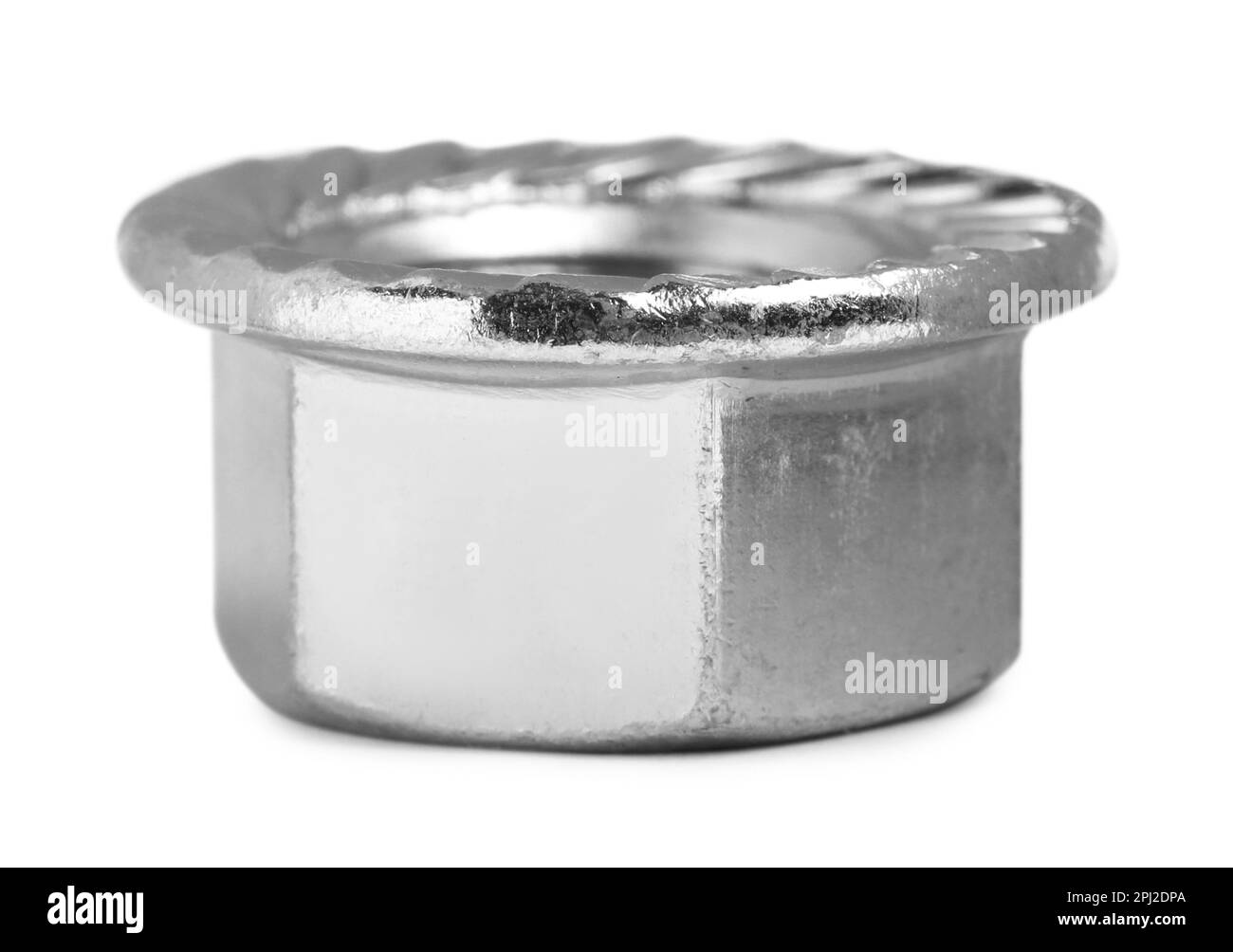 One metal flange nut on white background Stock Photo Alamy