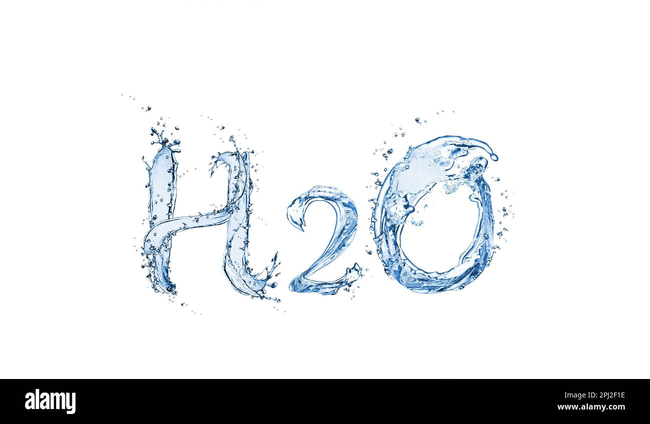 Chemical formula H2O made of water on white background Stock Photo