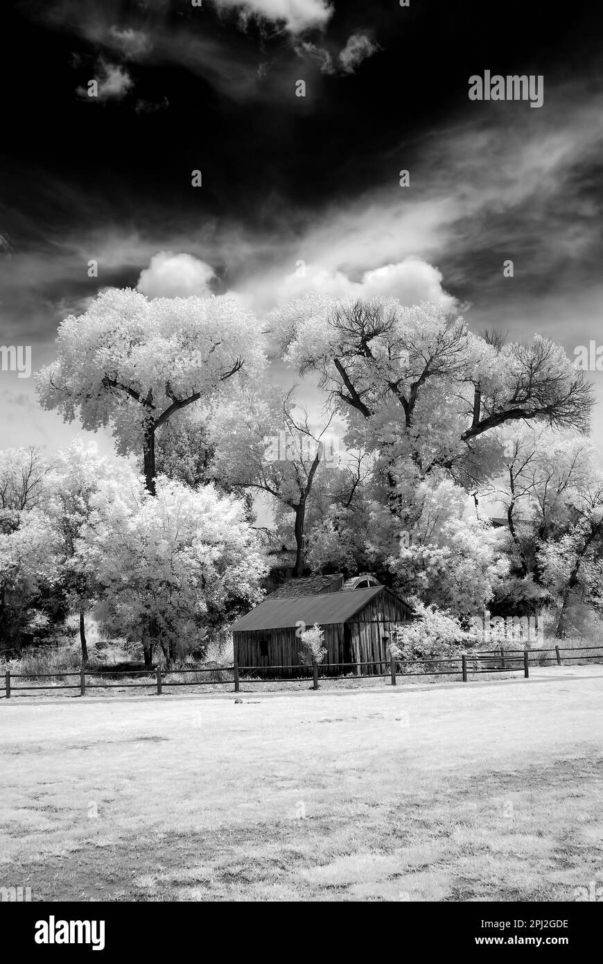 Infrared Abandoned farm house Sedona Arizona morning light Stock Photo