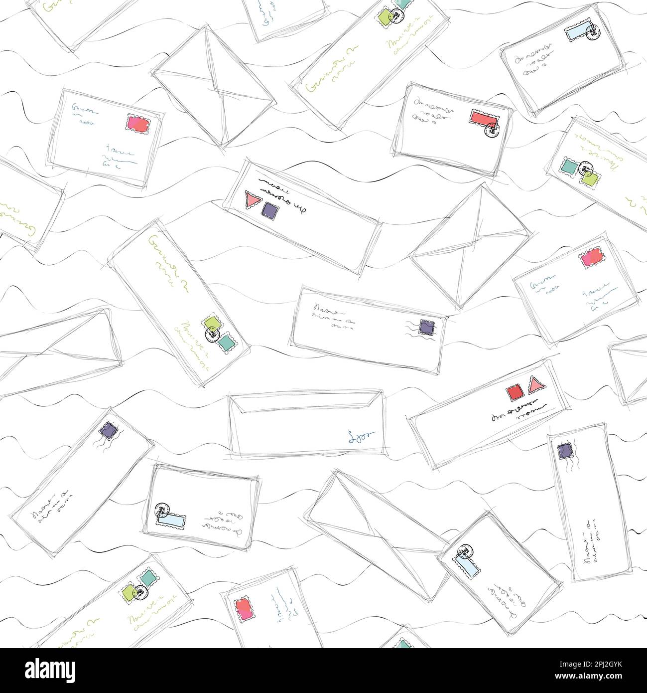 Many Letters And Envelopes With Stamps Mail Doodle Seamless Pattern