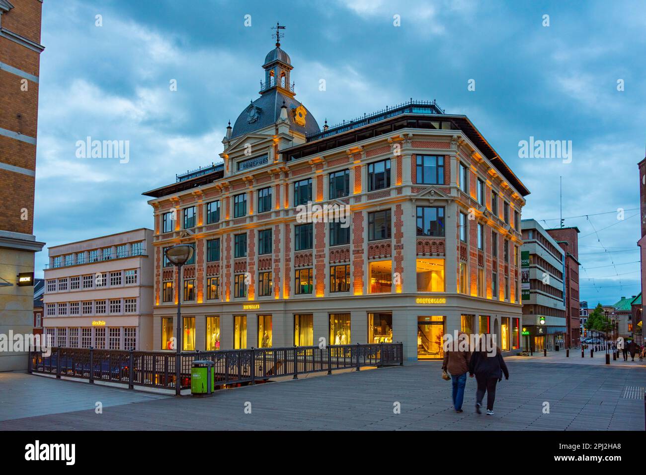 Aarhus, Denmark, June 14, 2022 Night view of Sankt Clements Torv