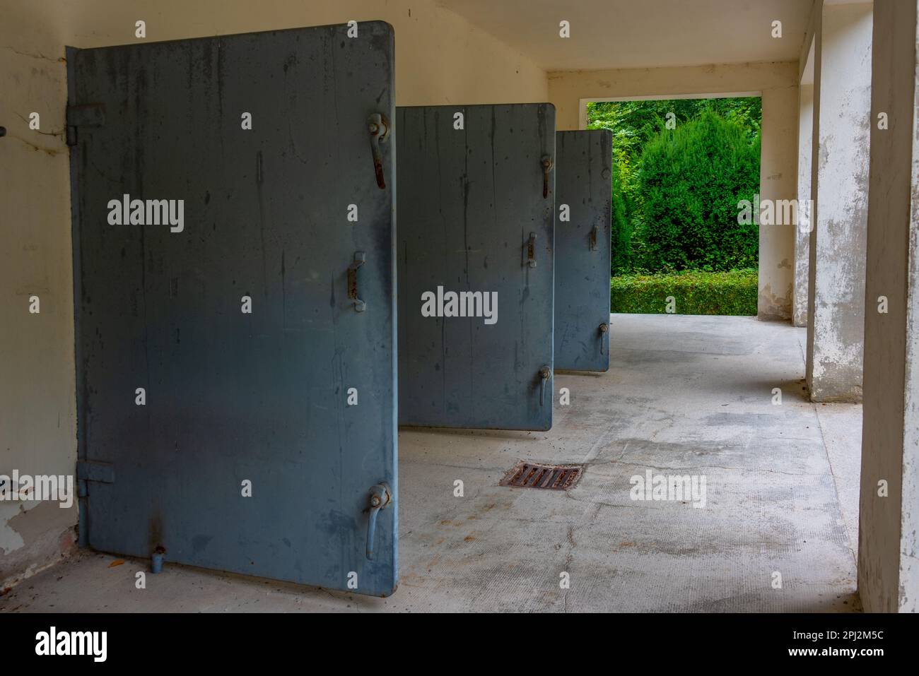 Dachau, Germany, August 15, 2022: Gas chambers at Dachau concentration camp in Germany. Stock Photo