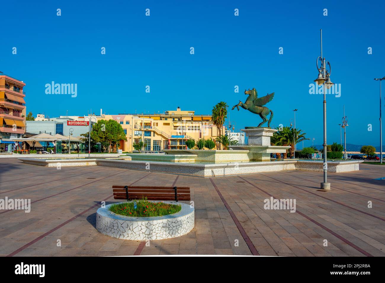 Corinth, Greece, September 10, 2022: Pegasus Statue at Corinth, Greece. Stock Photo