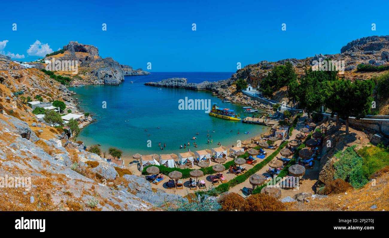 lindos-greece-september-2-2022-saint-paul-s-beach-at-greek-town