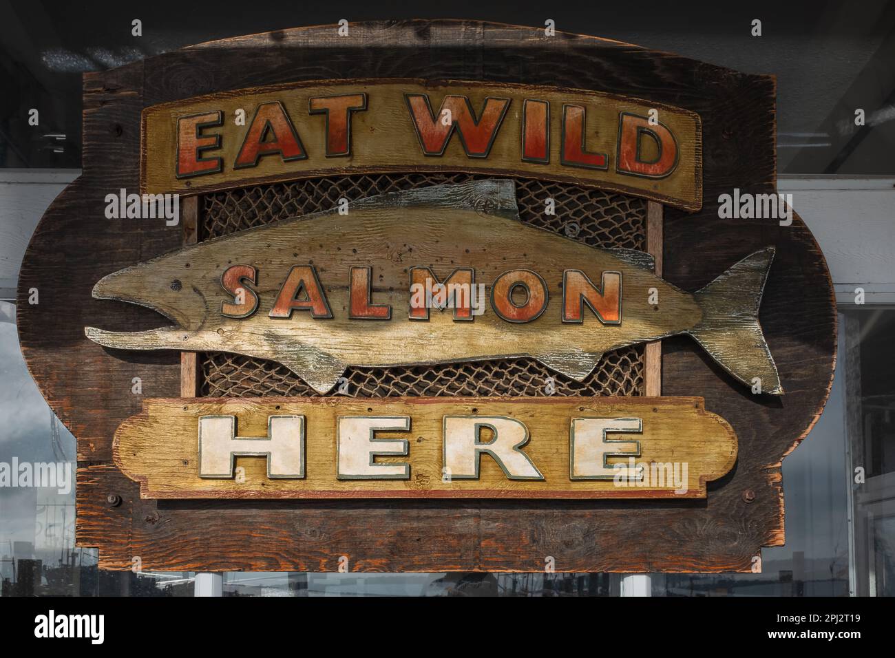 Entrance to popular shopping tourist attraction landmark in Steveston Richmond BC. Wooden sign