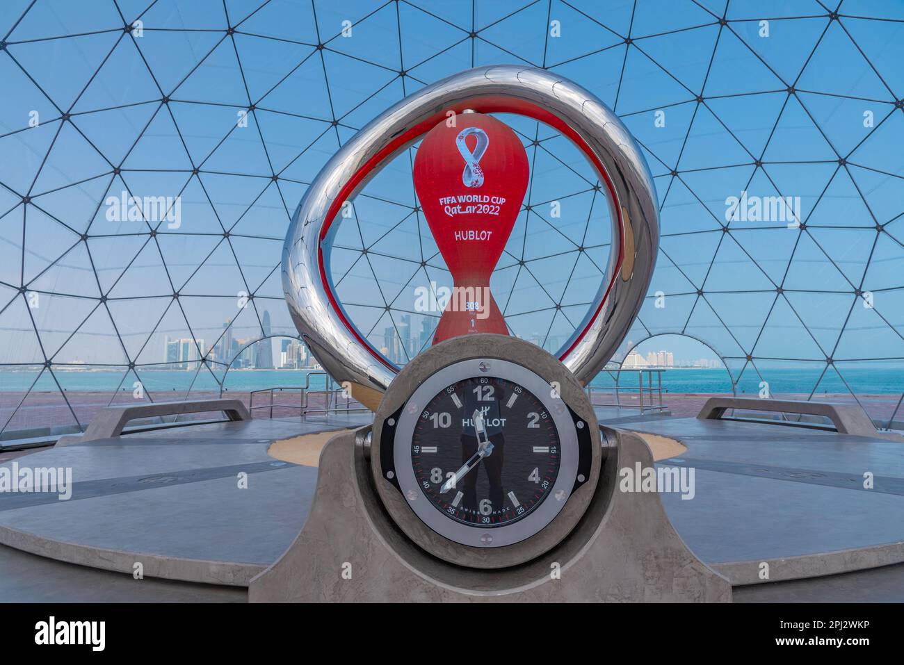 Doha, Qatar, January 17, 2022 World cup clock in Doha, Qatar Stock