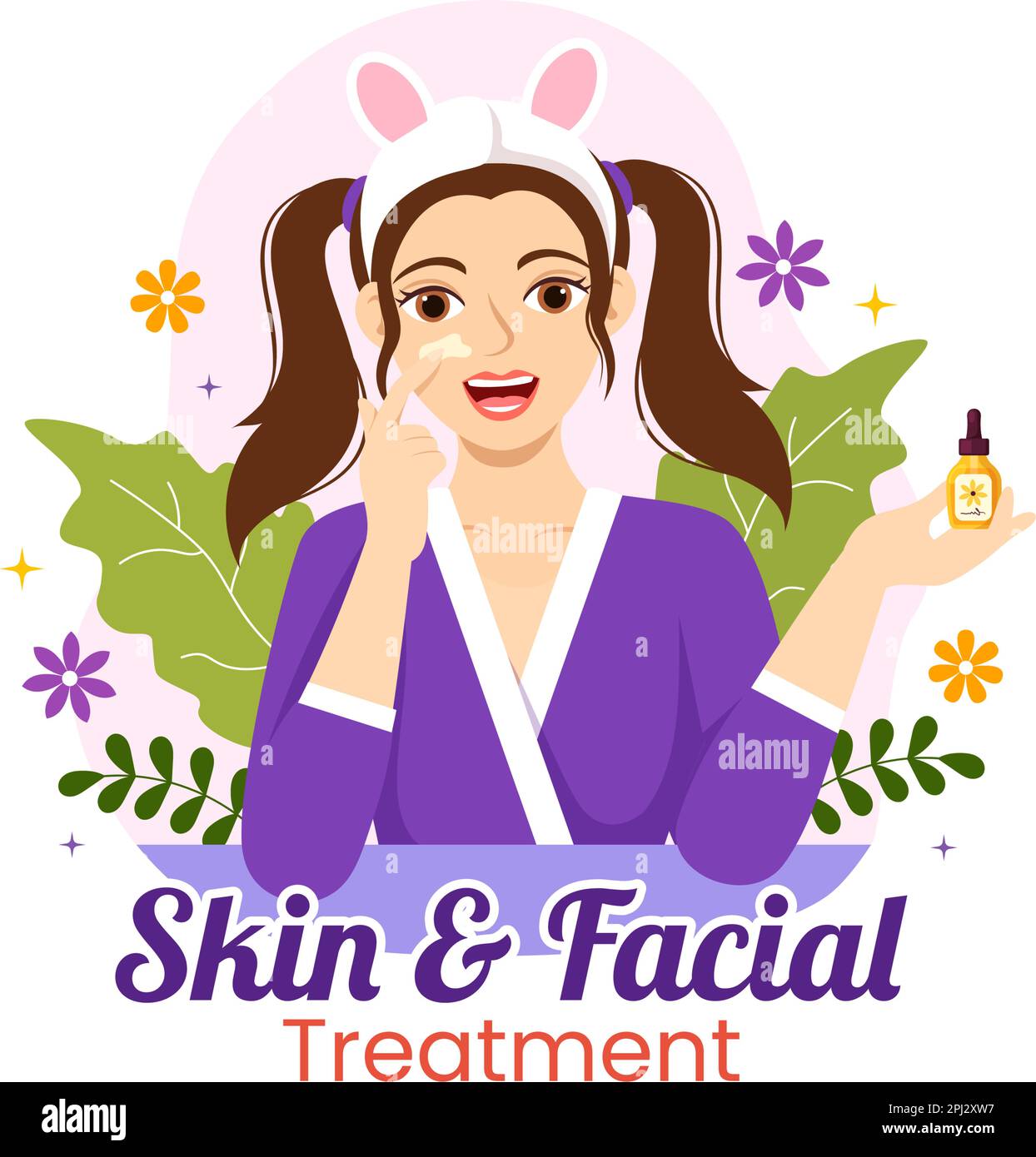 Facial and Skin Treatment Illustration with Women Skin Care, Anti Age