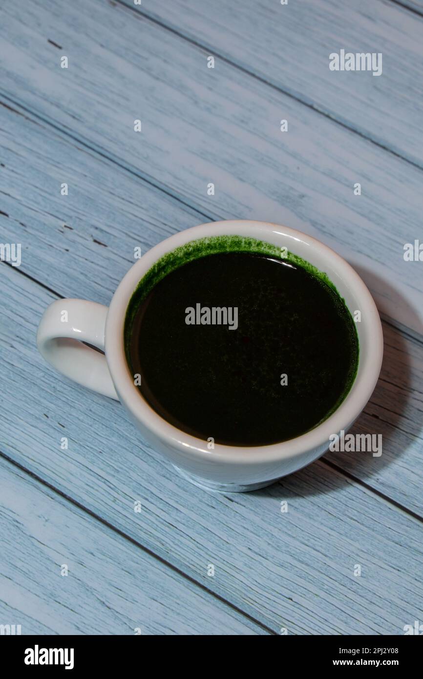 Matcha coffee latte Bluegreen algae Chlorella and spirulina powder