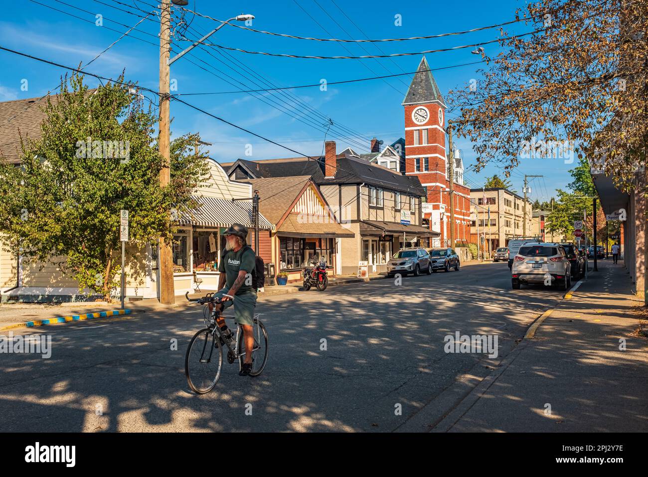 Old city view with old buildings on a Sunny Summer Day in Duncan BC Canada. Real people on a street of old town. Travel photo-October 6,2022 Stock Photo