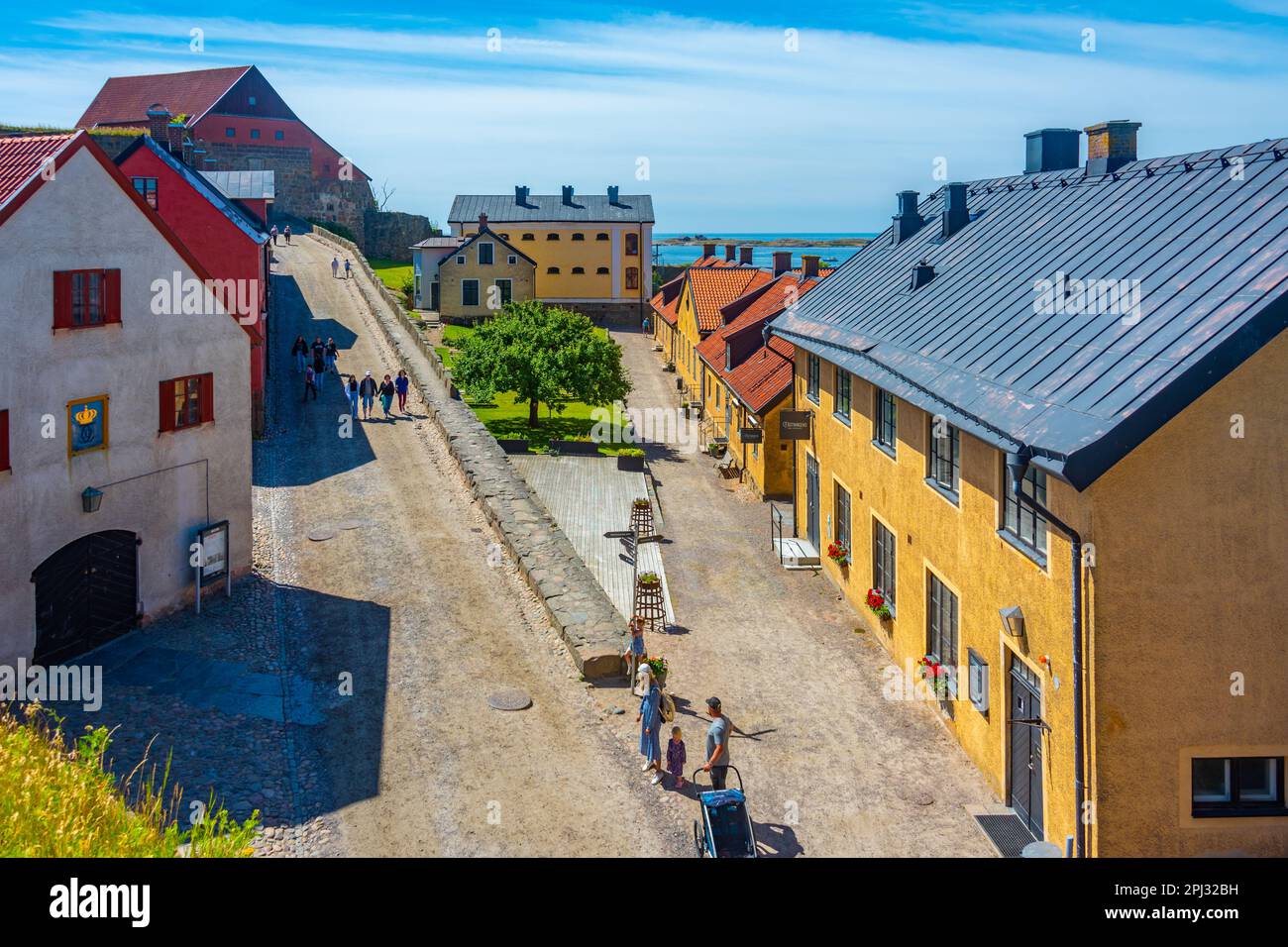 Varberg, Sweden, July 12, 2022 Colorful houses in the fortress in