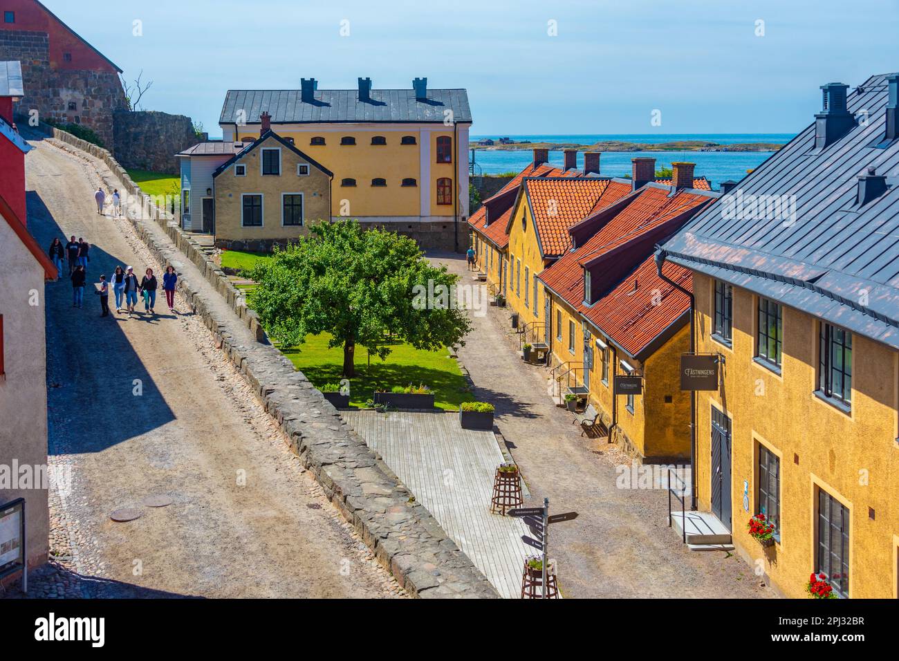 Varberg, Sweden, July 12, 2022 Colorful houses in the fortress in