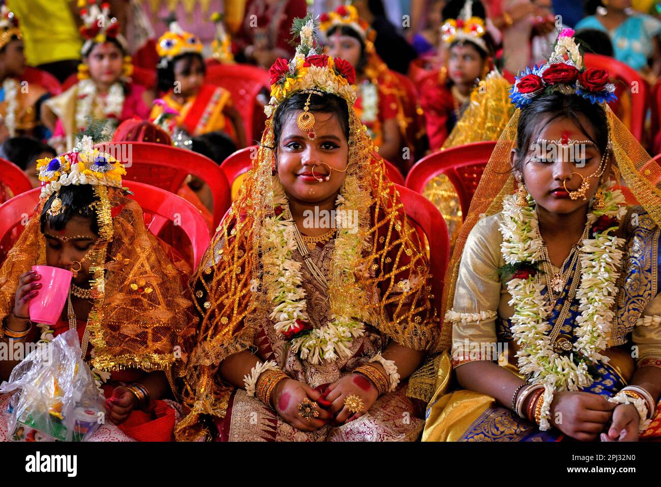 Young Girls Are Seen Participating In The Kumari Puja At The Adyapith Temple Kumari Puja Is An 