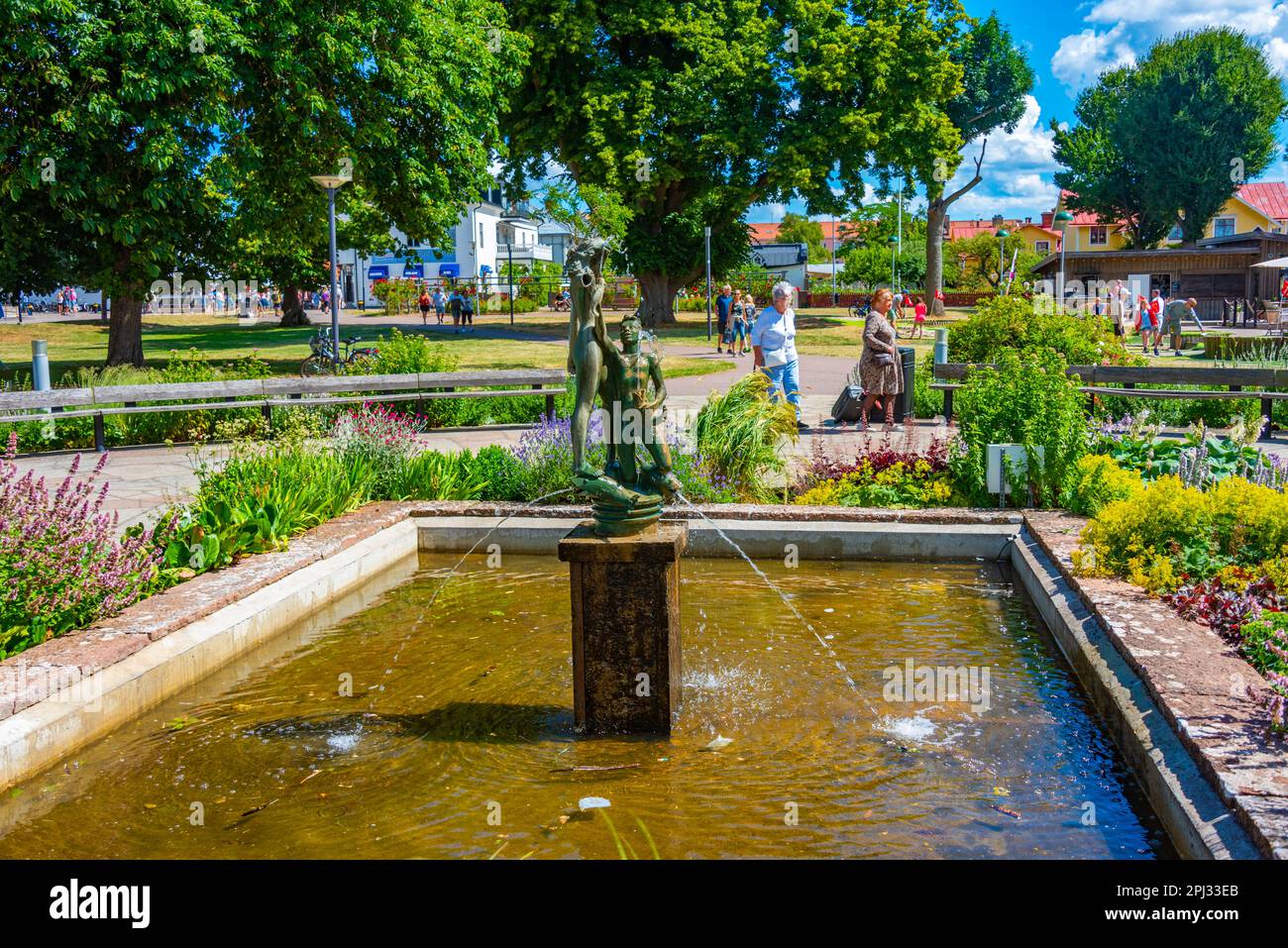 Sweden, July 15, 2022 View of a coastal park in Swedish town