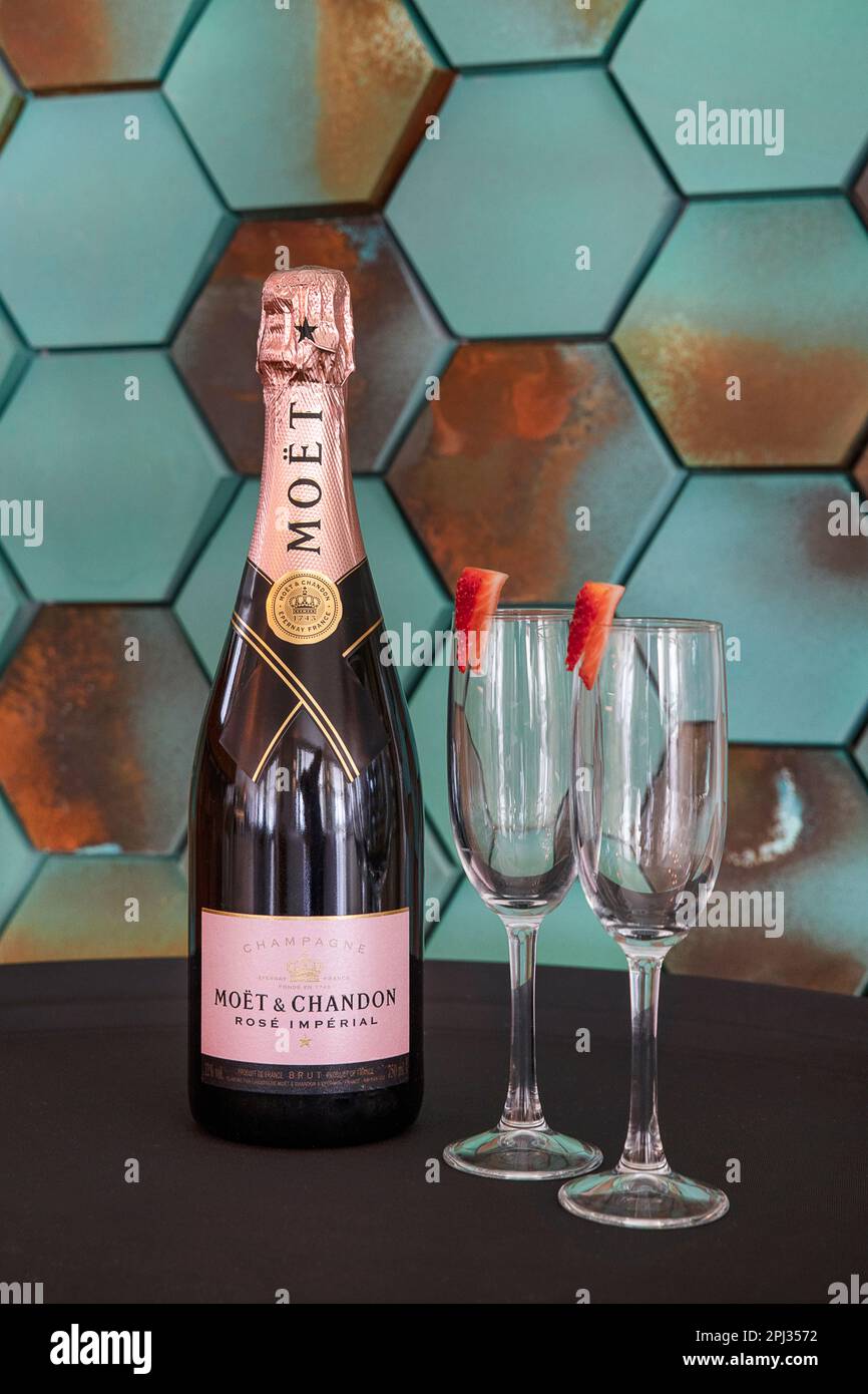 Bottle of Moet Rose Imperial, crafted by the renowned French champagne producer Moet & Chandon