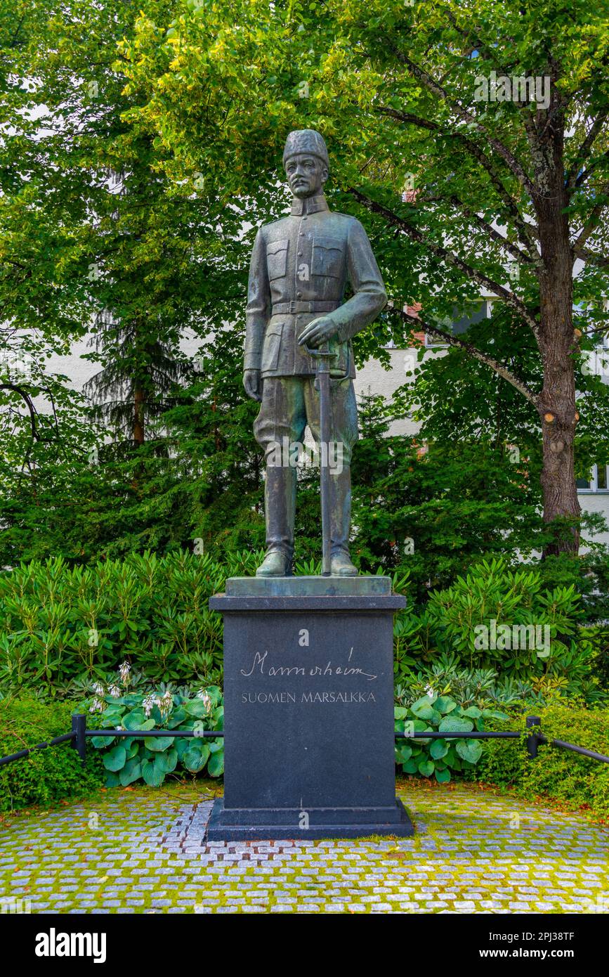 Seinäjoki, Finland, July 24, 2022: Statue of Carl Gustaf Emil Mannerheim in Finnish town Seinäjoki Stock Photo