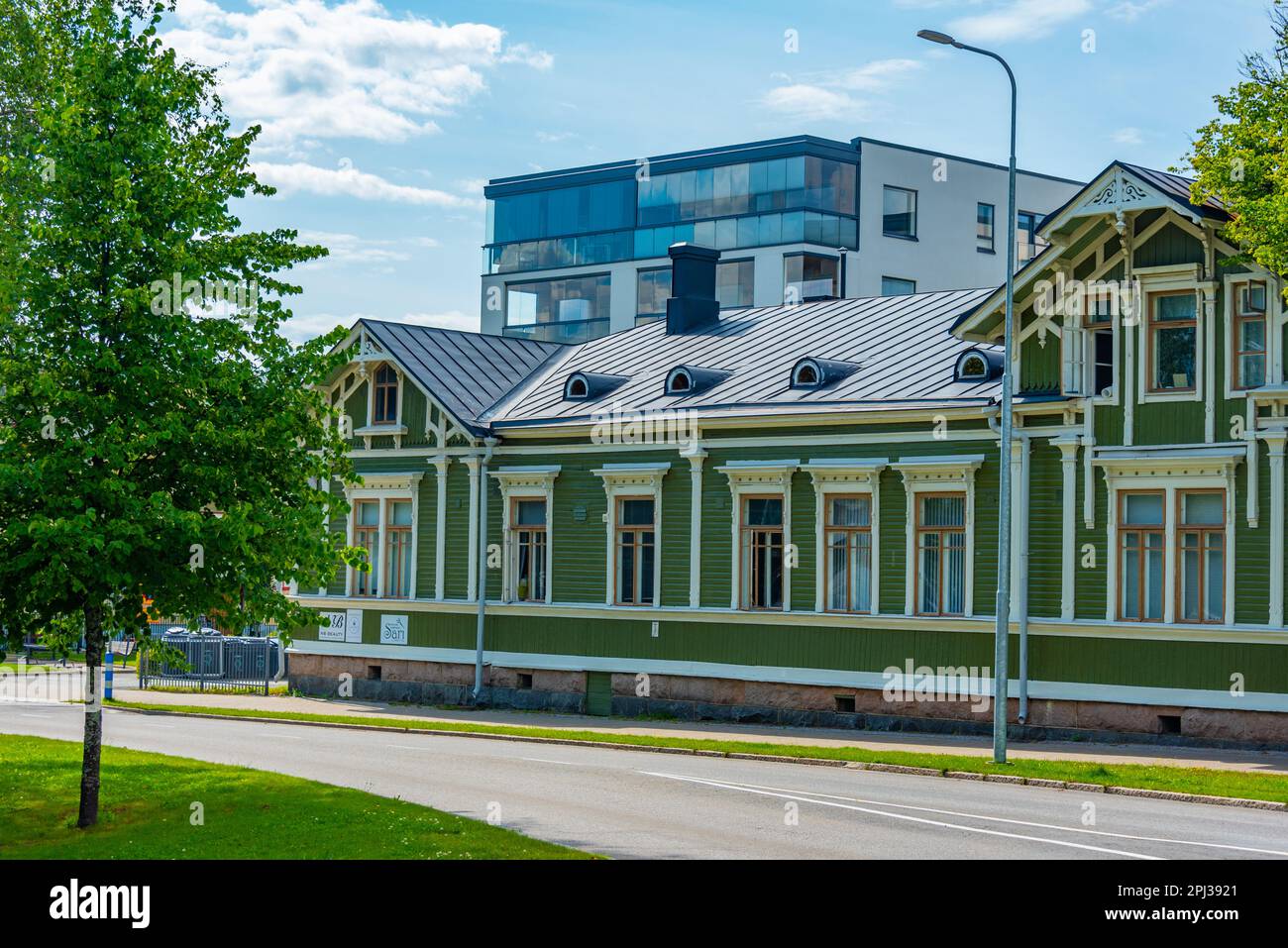 Joensuu, Finland, July 25, 2022: Colorful timber houses in Joensuu, Finland. Stock Photo