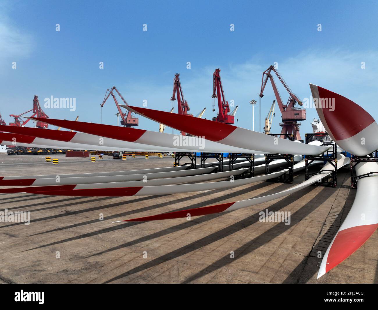LIANYUNGANG, CHINA MARCH 31, 2023 Cargo is loaded at the Port Orient Company terminal in