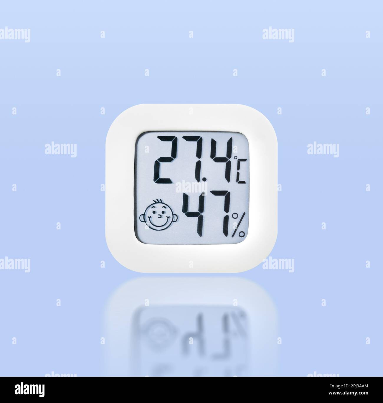 Thermometer and humidity instrument isolated on blue background with