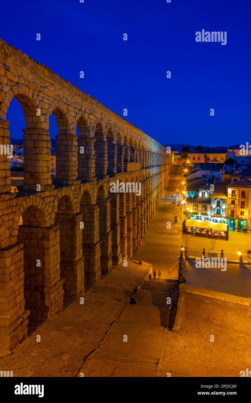 Segovia, Spain, June 7, 2022: Night view of famous aqueduct at Segovia ...