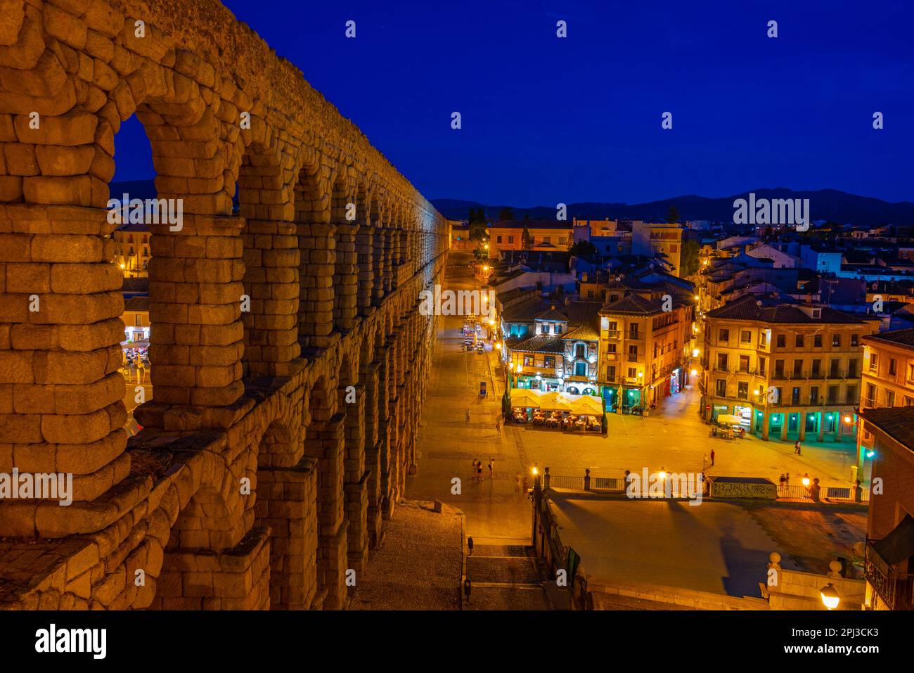 Segovia, Spain, June 7, 2022: Night view of famous aqueduct at Segovia ...