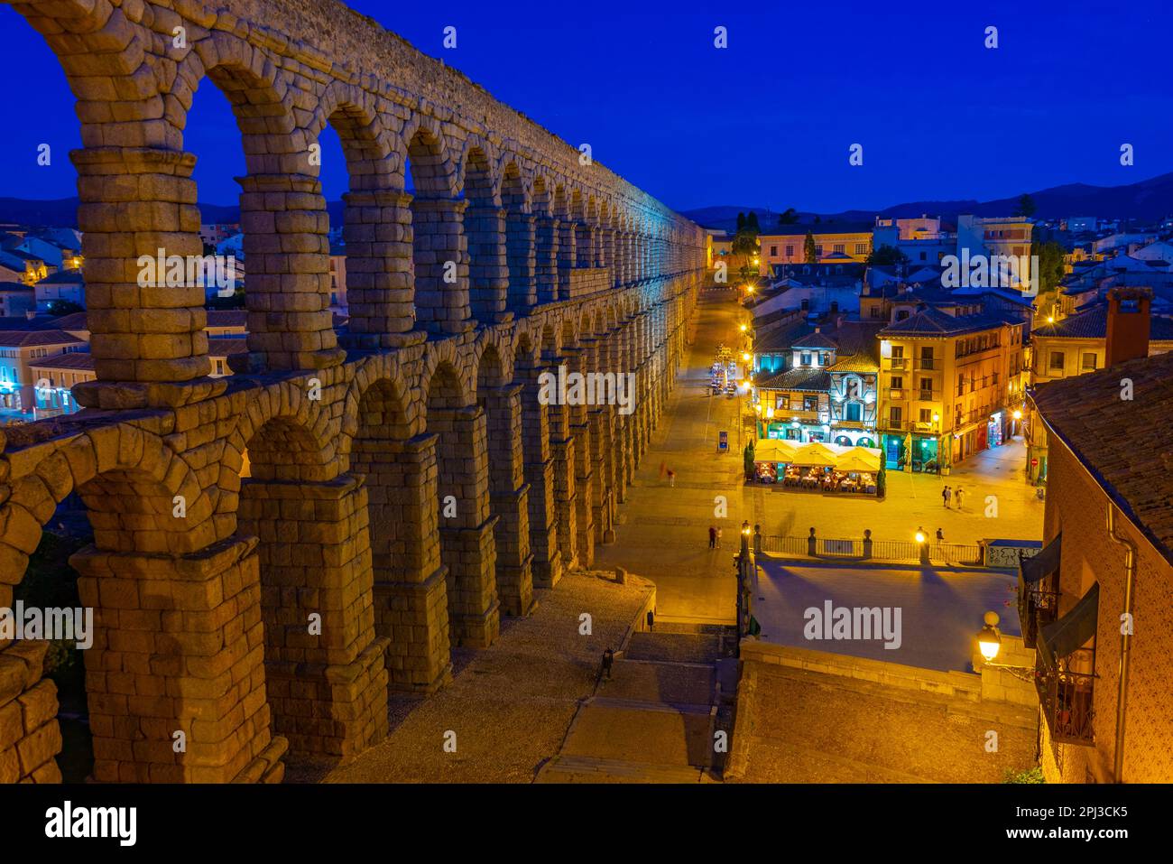 Segovia, Spain, June 7, 2022: Night view of famous aqueduct at Segovia ...