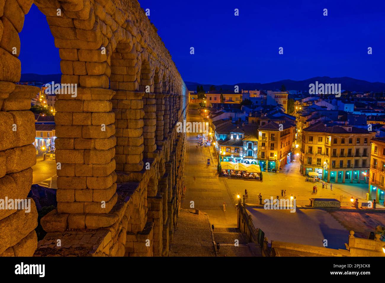 Segovia, Spain, June 7, 2022: Night view of famous aqueduct at Segovia ...
