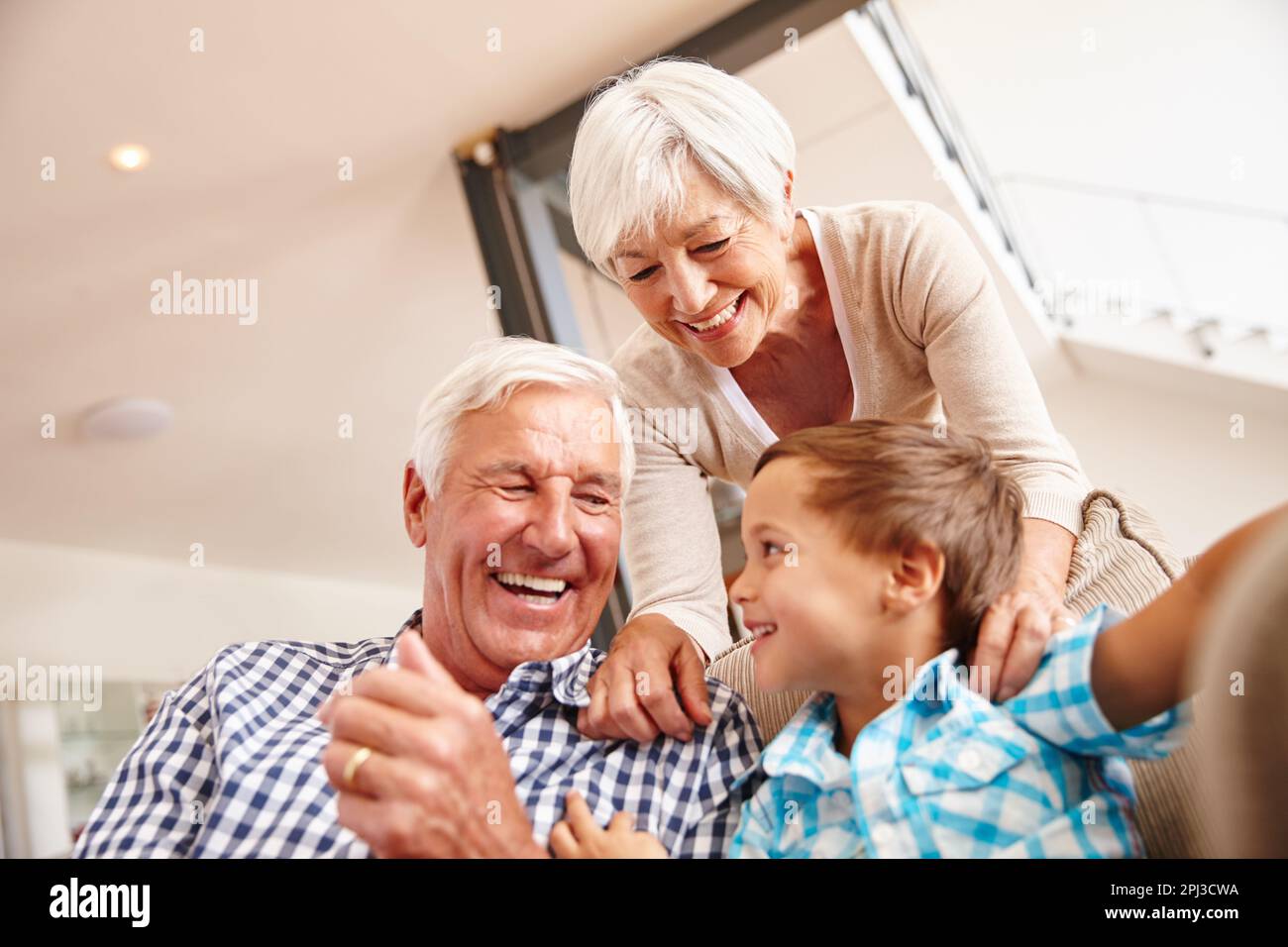 Having a bundle of laughs together. a young boy with his grandparents