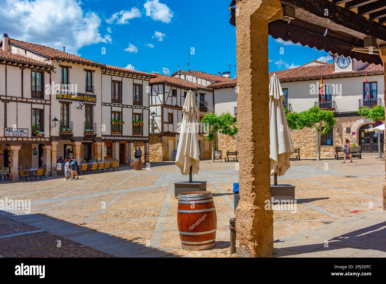 Covarrubias, Spain, June 4, 2022: Plaza Mayor in Spanish town Covarrubias. Stock Photo