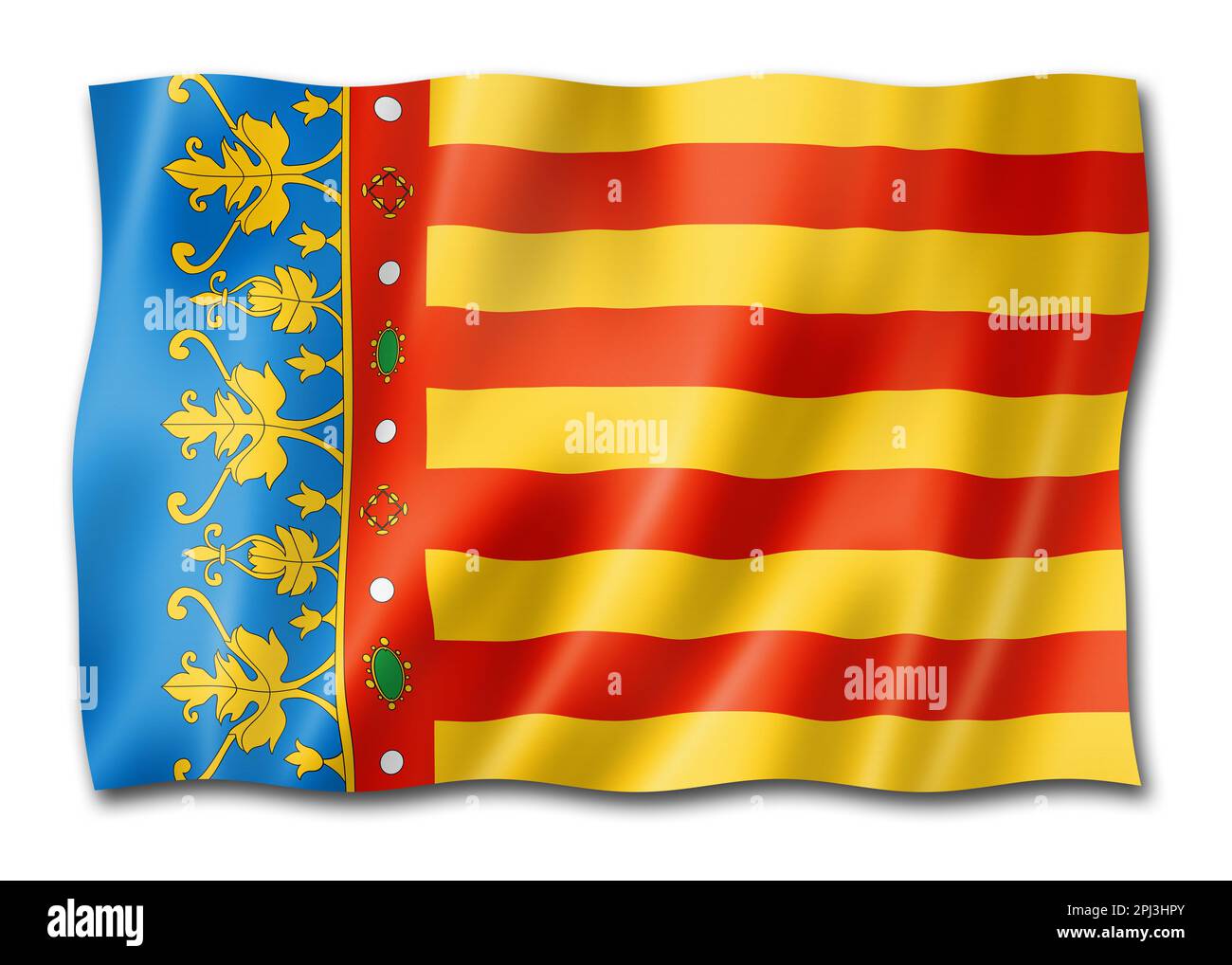 Valencia province flag, Spain waving banner collection. 3D illustration ...