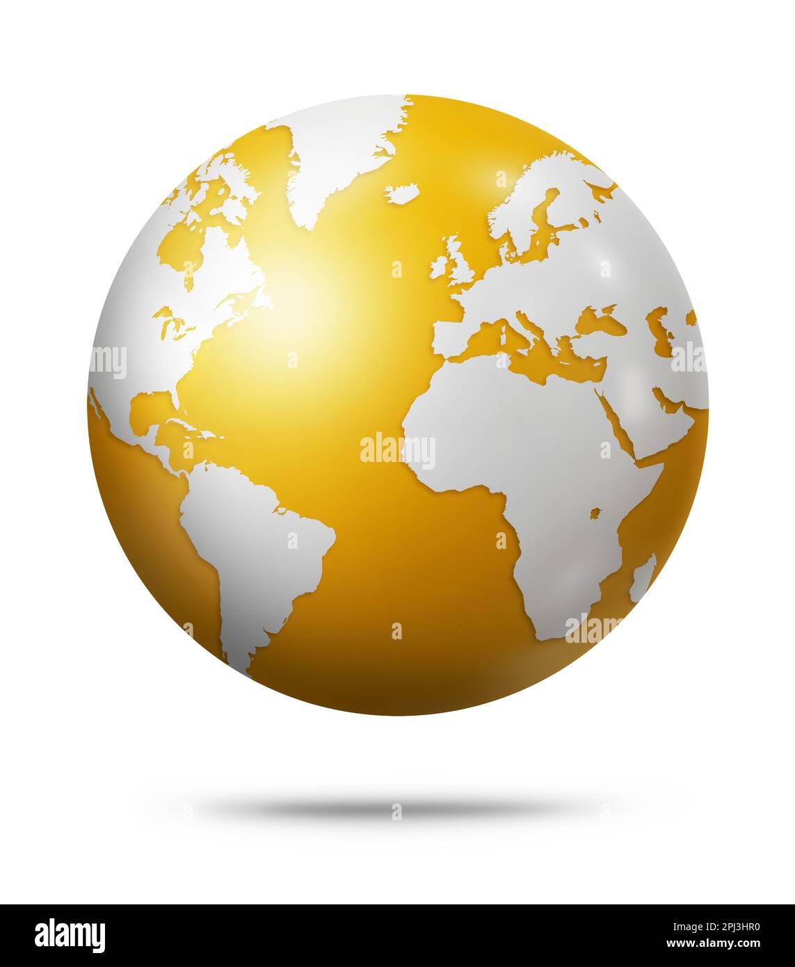 Yellow earth globe isolated on white background. 3D illustration Stock