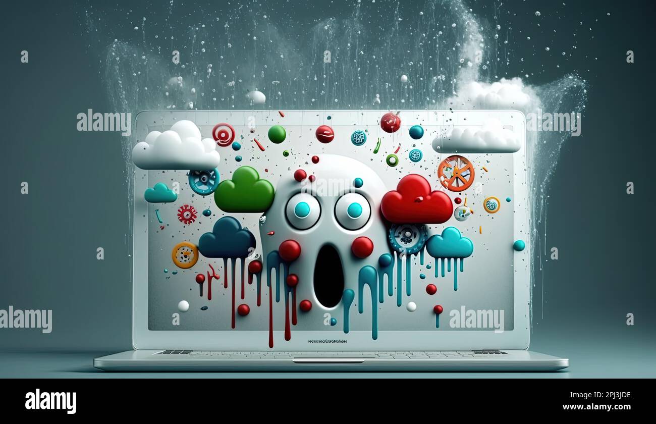 Raining cloud over a laptop with logos wheater symbols on screen Stock ...