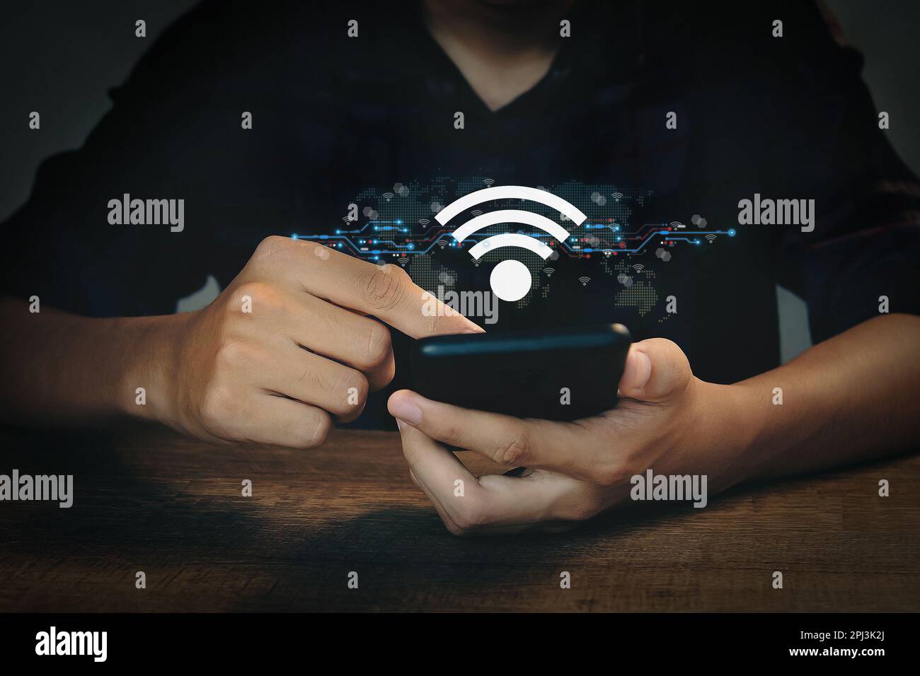 Use business smartphone with wifi icon, business communication social ...