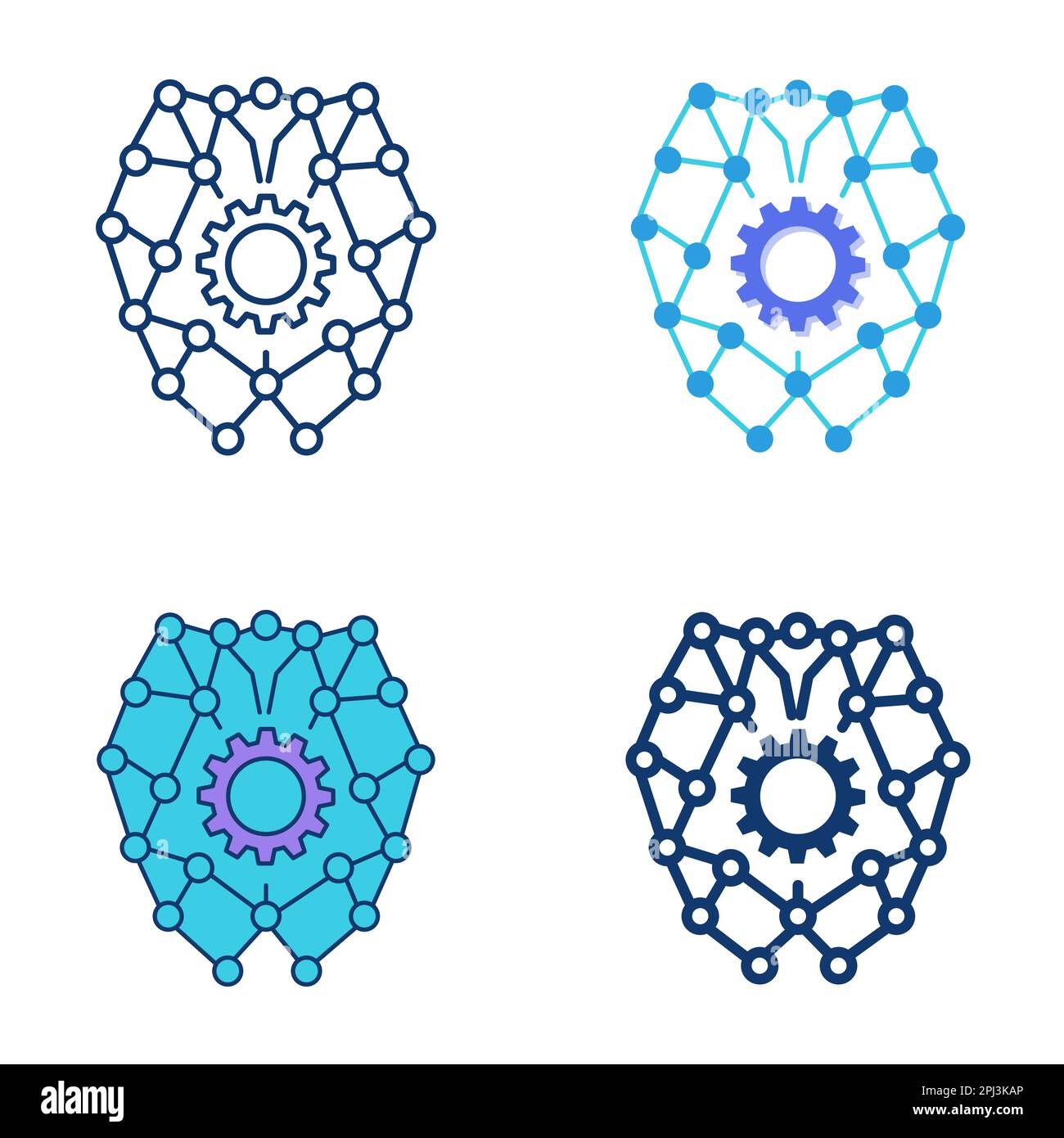 Deep learning icon set in flat and line style. Machine learning ...