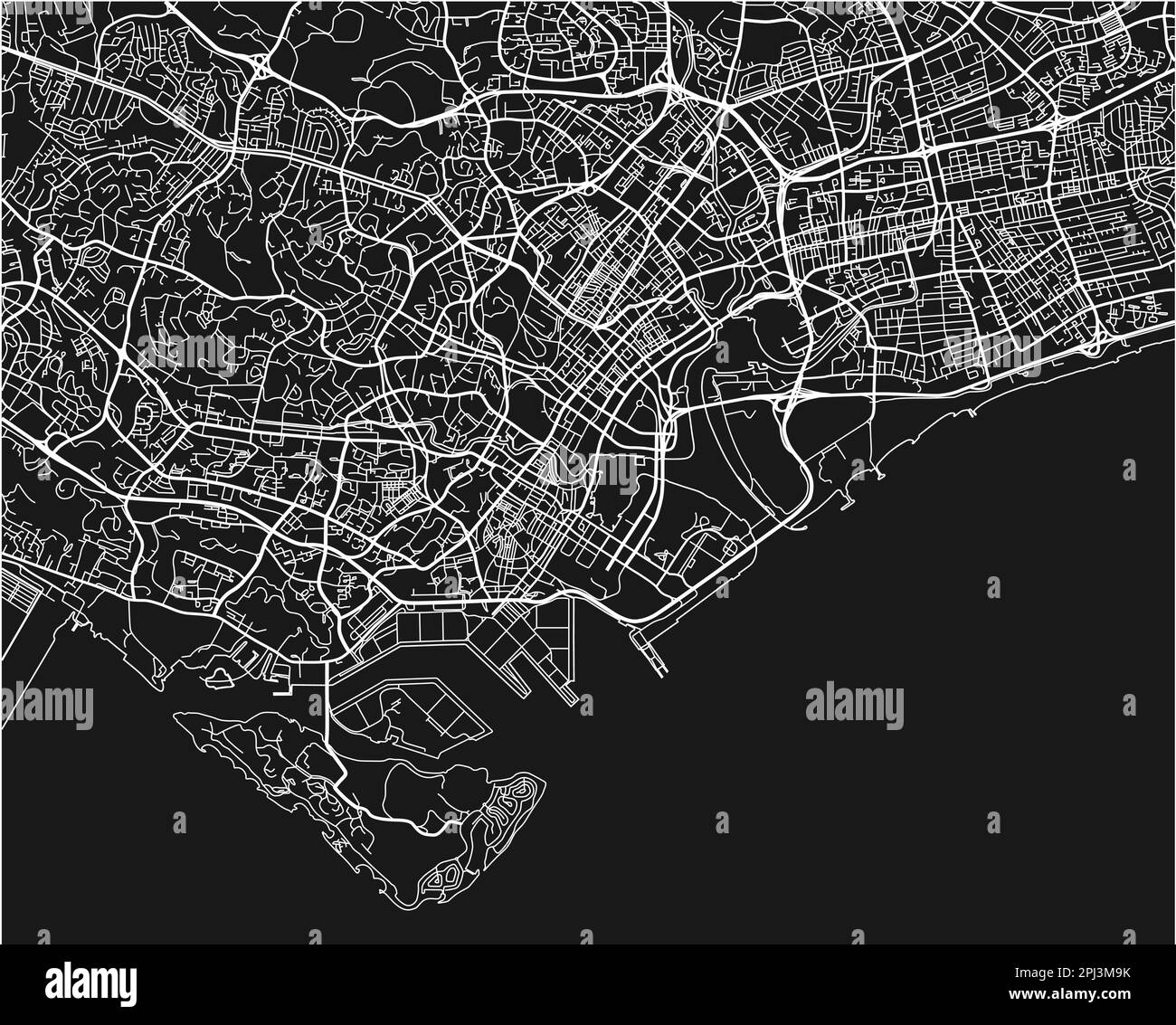 Black and white vector city map of Singapore with well organized separated layers. Stock Vector