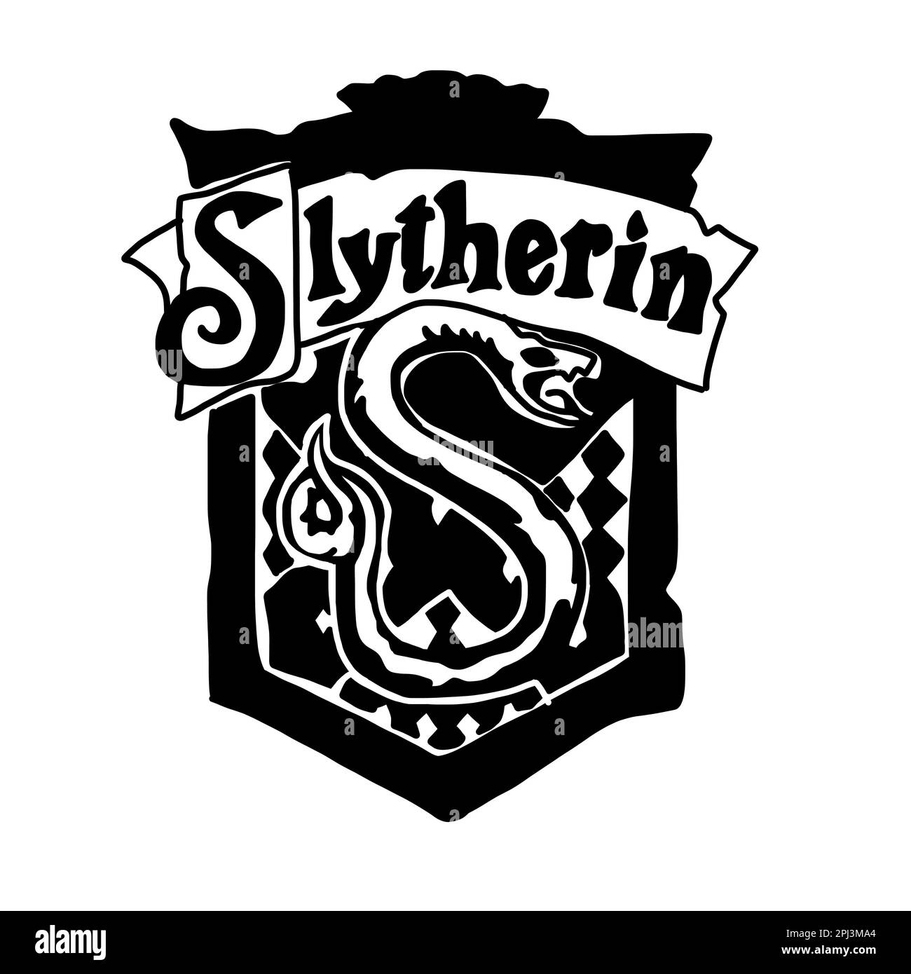 Harry Potter Slytherin logo in cartoon doodle style. Vector illustration isolated on white background. Stock Vector