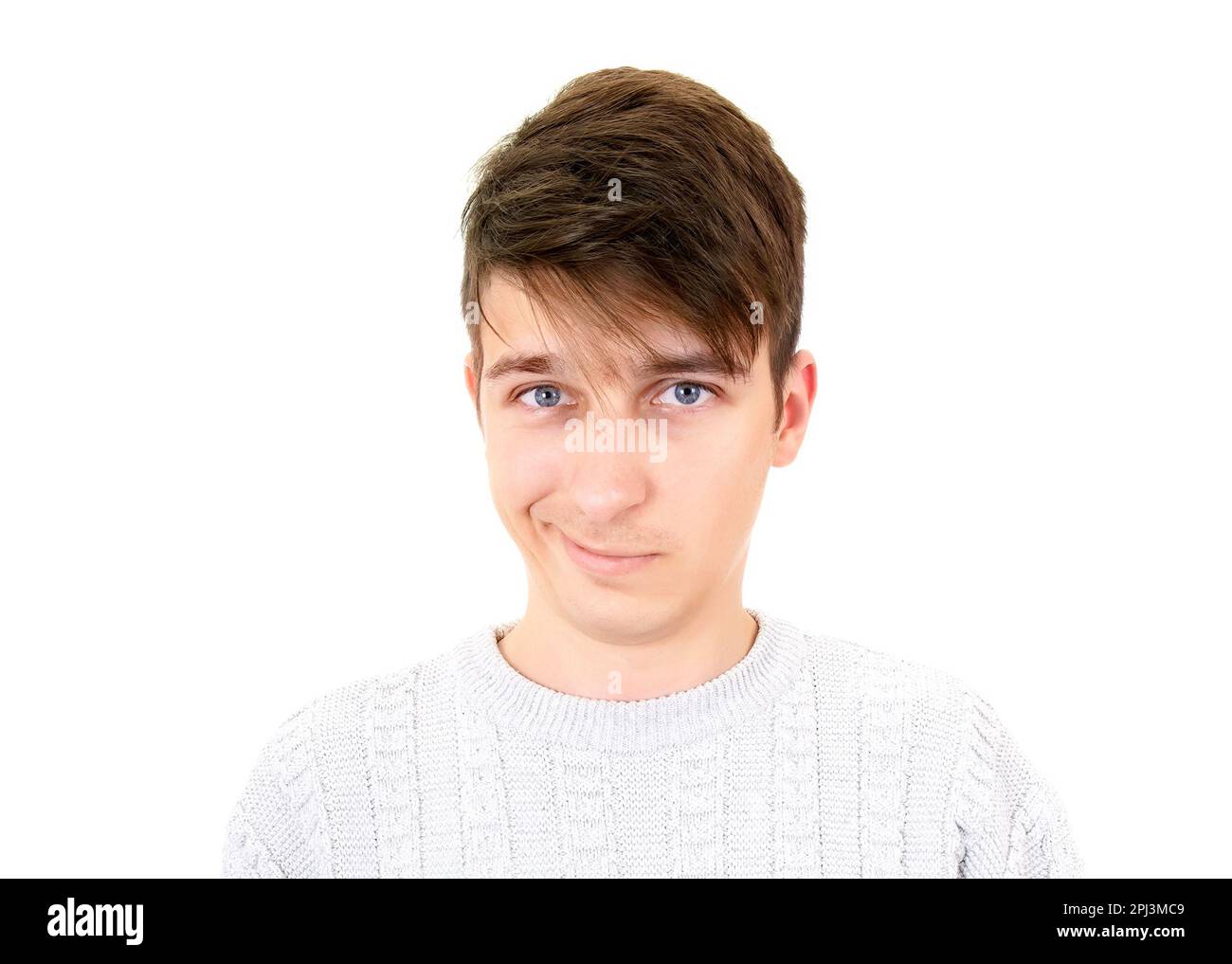 Doubtful Young Man Portrait with sceptic look Isolated on the White Background Stock Photo