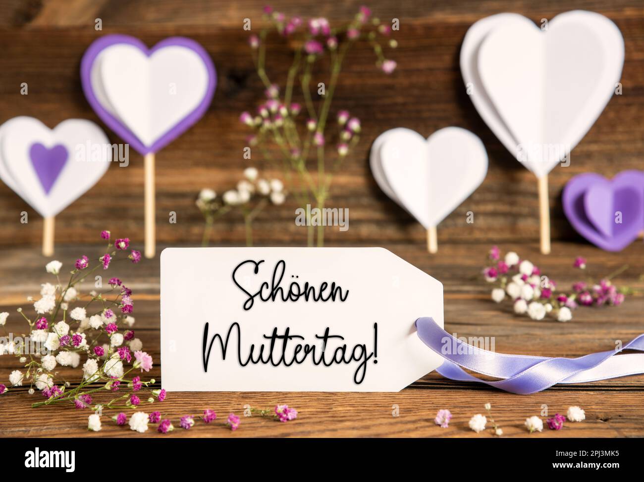Label With Spring Flowers, Hearts, Schoener Muttertag Means Happy ...