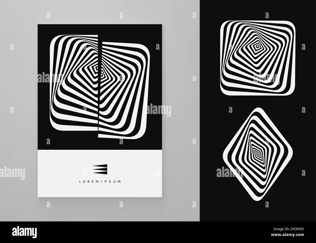 Abstract striped design element. Square cut in two. Optical art. 3d vector illustration for brochure, magazine, poster, flyer and banner.  Ñan be used Stock Vector