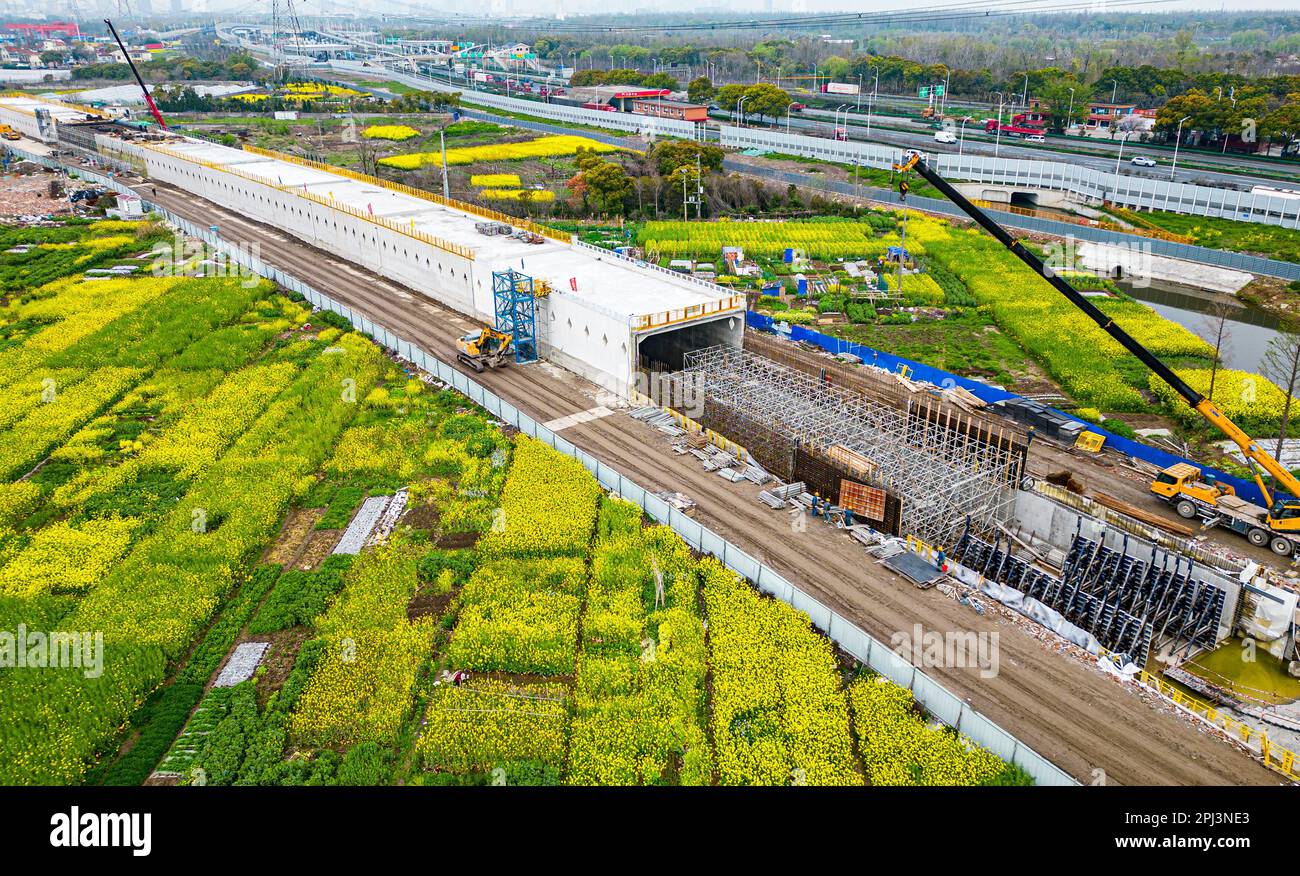 SHANGHAI, CHINA MARCH 31, 2023 Aerial photo workers are
