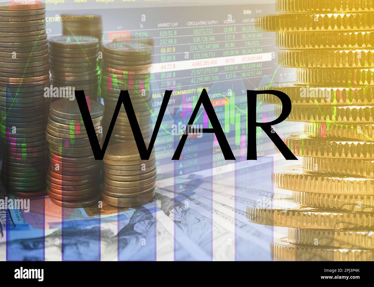 Double Stack Stock Influence of war on stock exchange. Double exposure of electronic ...