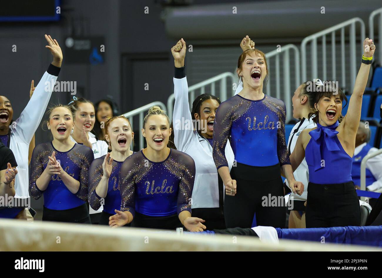 Los Angeles, OK, USA. 30th Mar, 2023. The UCLA gymnastics team cheers