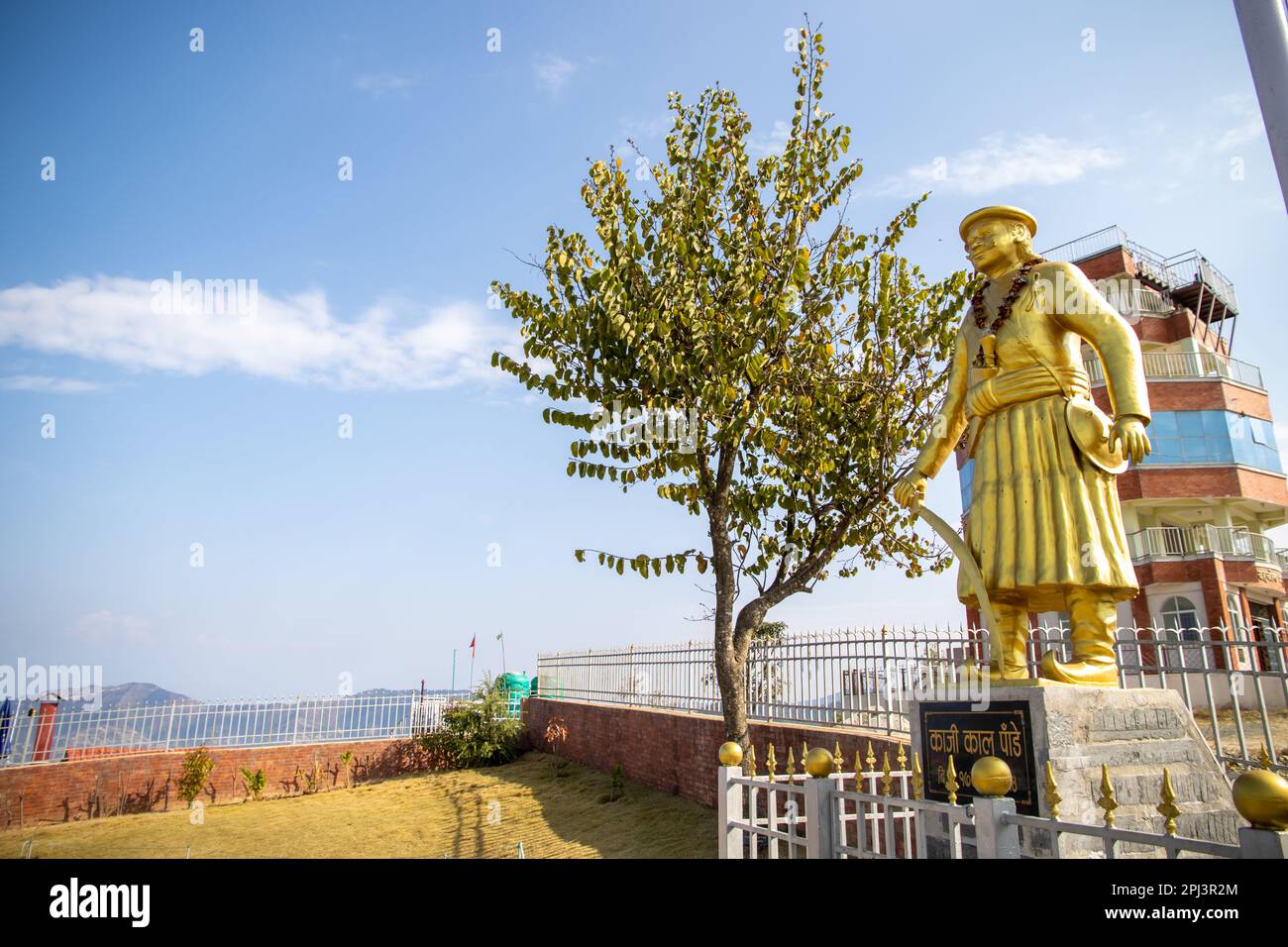 Statue of Gorkhali Warrior Kalu Pande and silhouette in Chandragiri