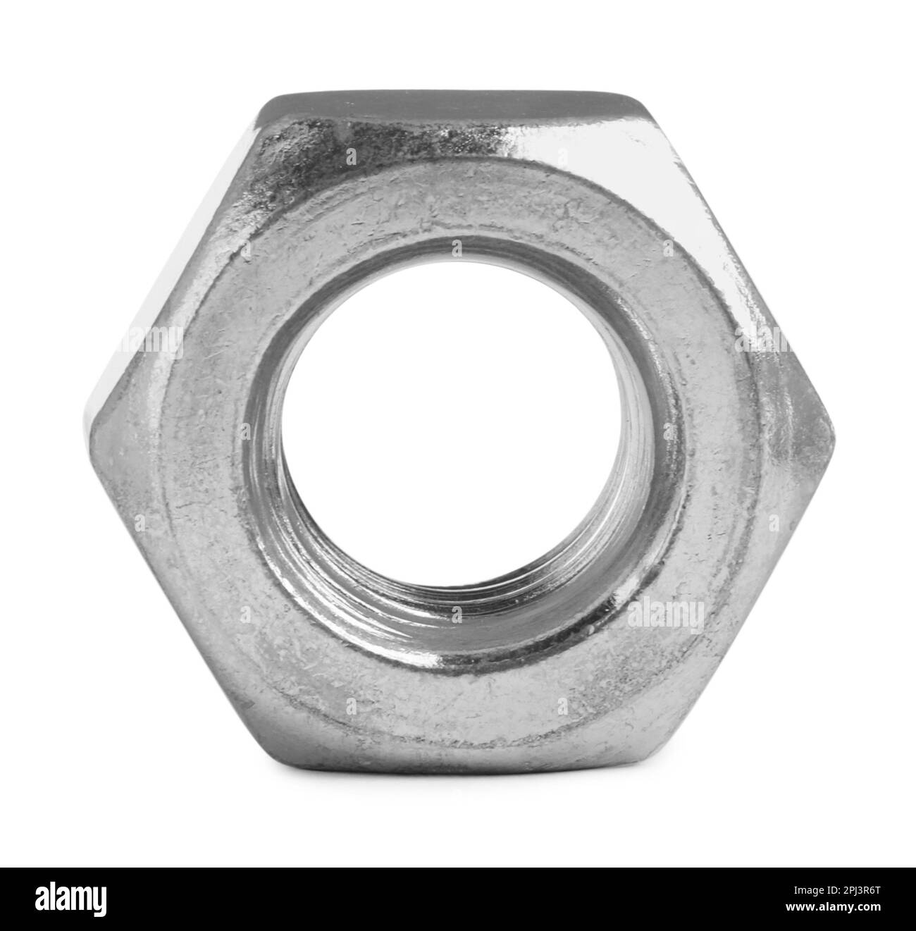 One metal hex nut on white background Stock Photo Alamy