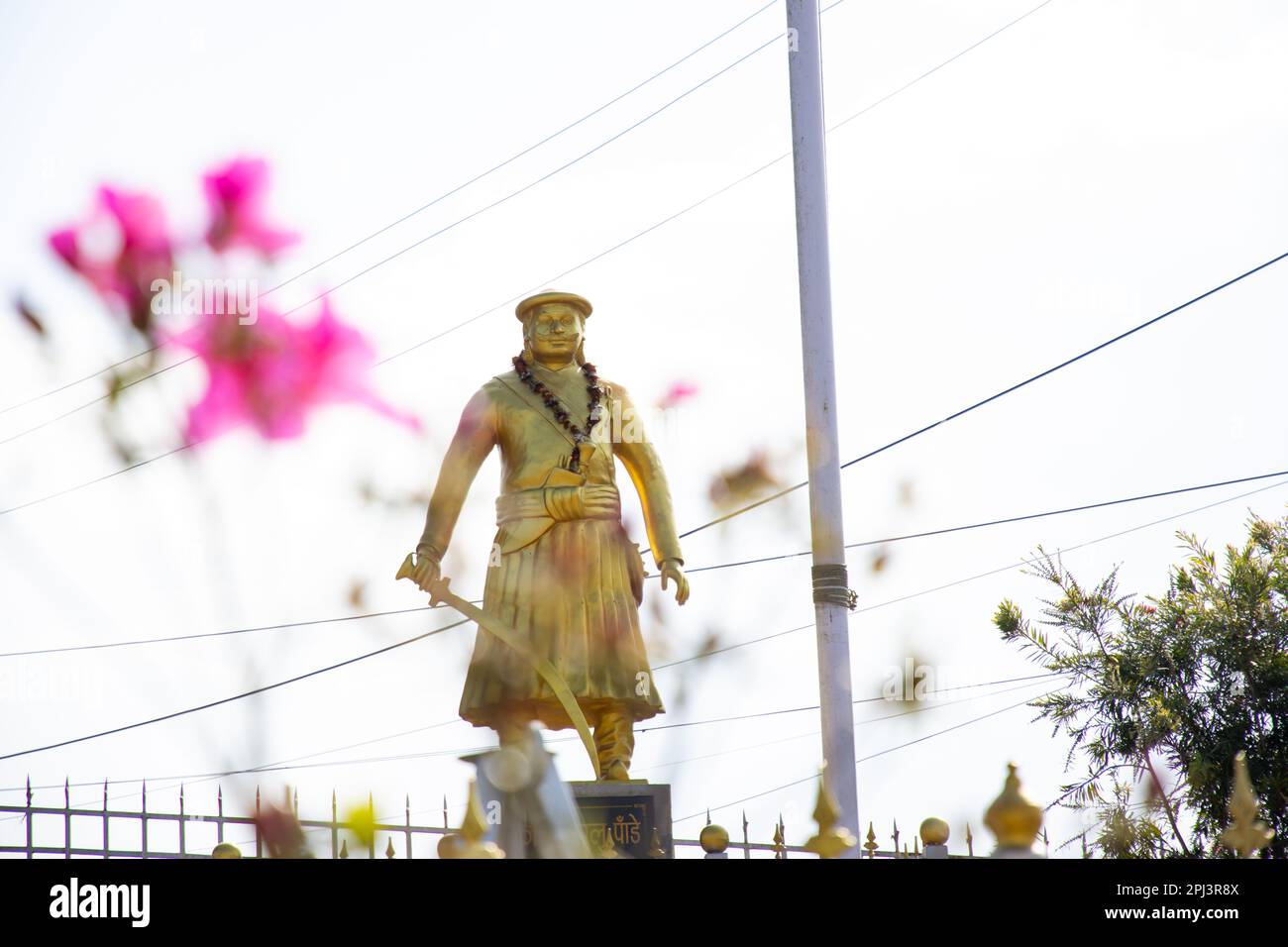 Statue of Gorkhali Warrior Kalu Pande and silhouette in Chandragiri