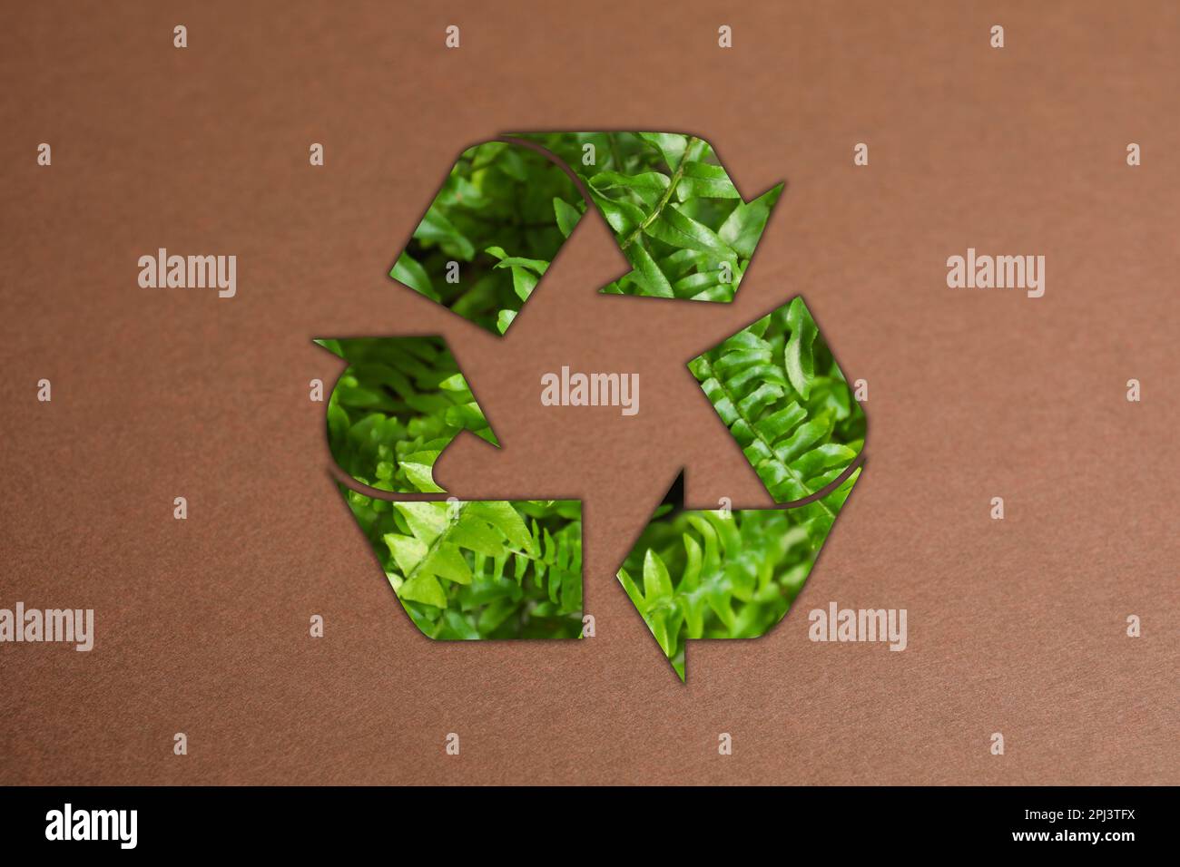 Recycling symbol made of green leaves on kraft paper Stock Photo - Alamy