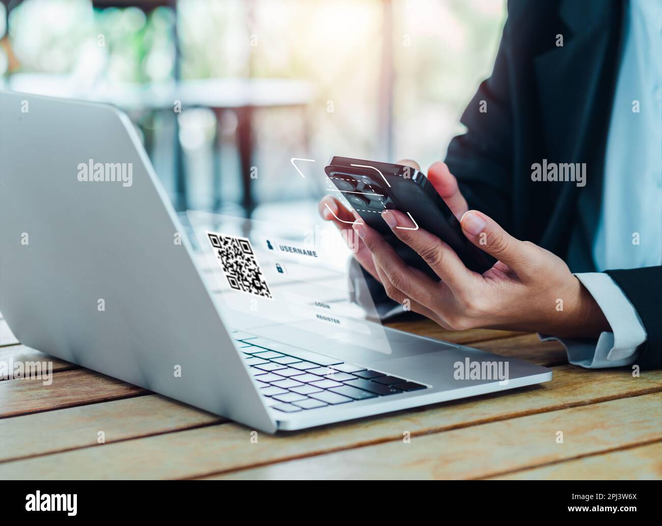 QR Code, multi factor authentication security concept. Digital scanner