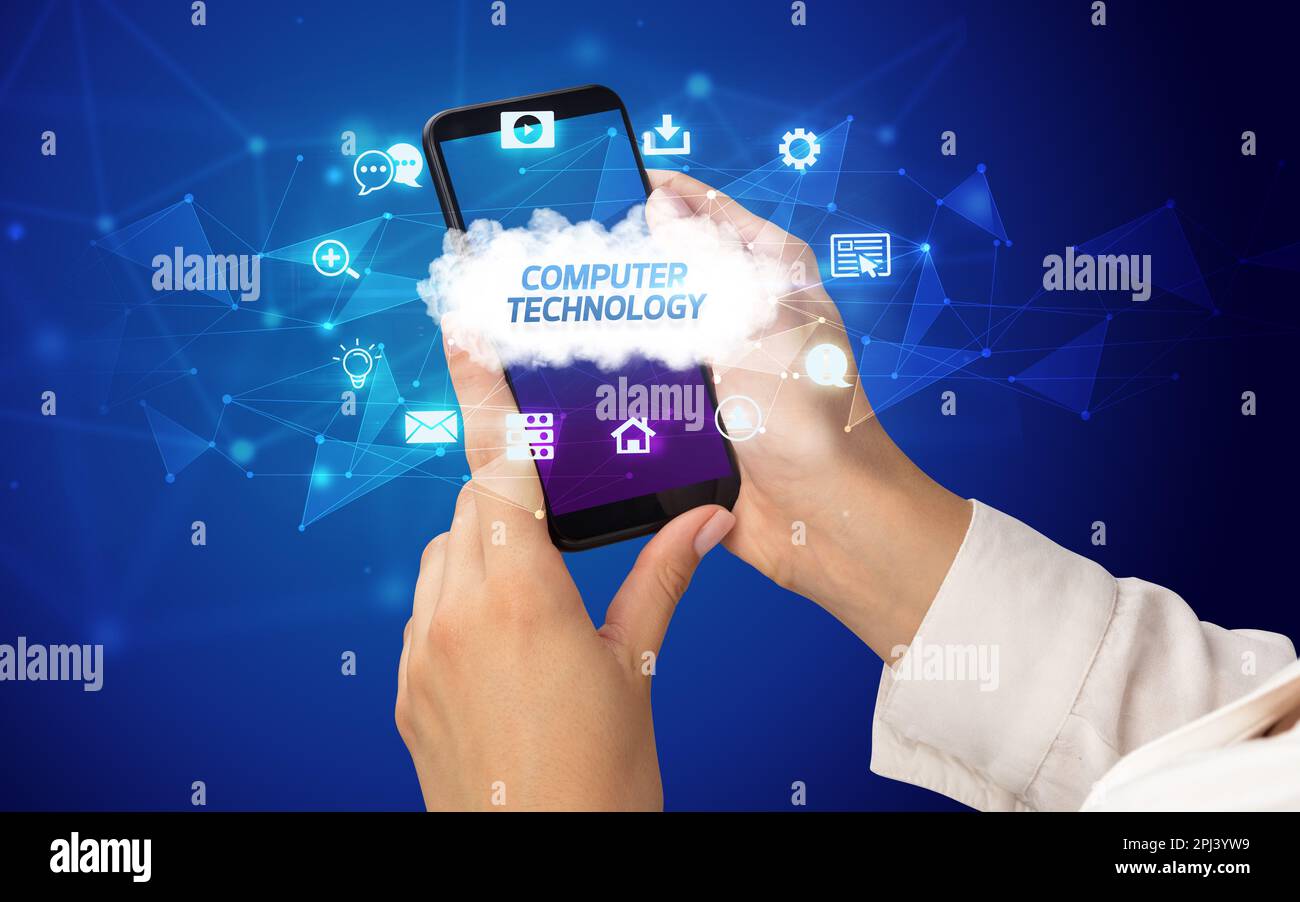 Hand using smartphone with cloud technology concept Stock Photo - Alamy