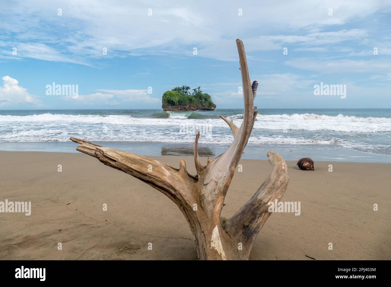 scenic Small island off the beach of Cocles on the Caribbean side of Costa Rica, Puerto Viejo de Talamanca Stock Photo