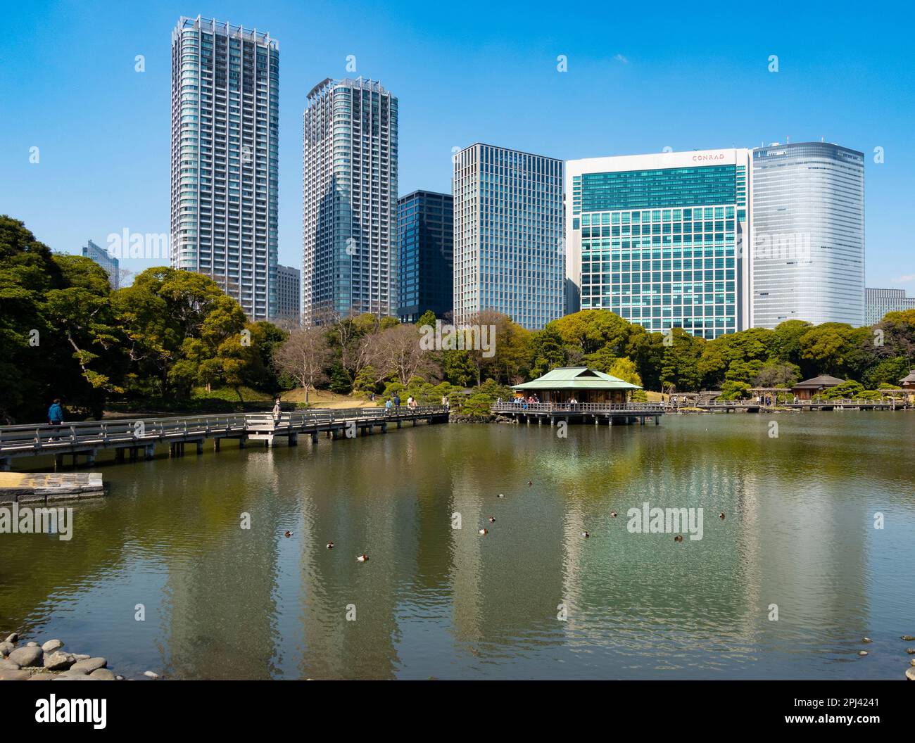 View of Hama Rikyu Gardens in Chuo, Tokyo, Japan Stock Photo